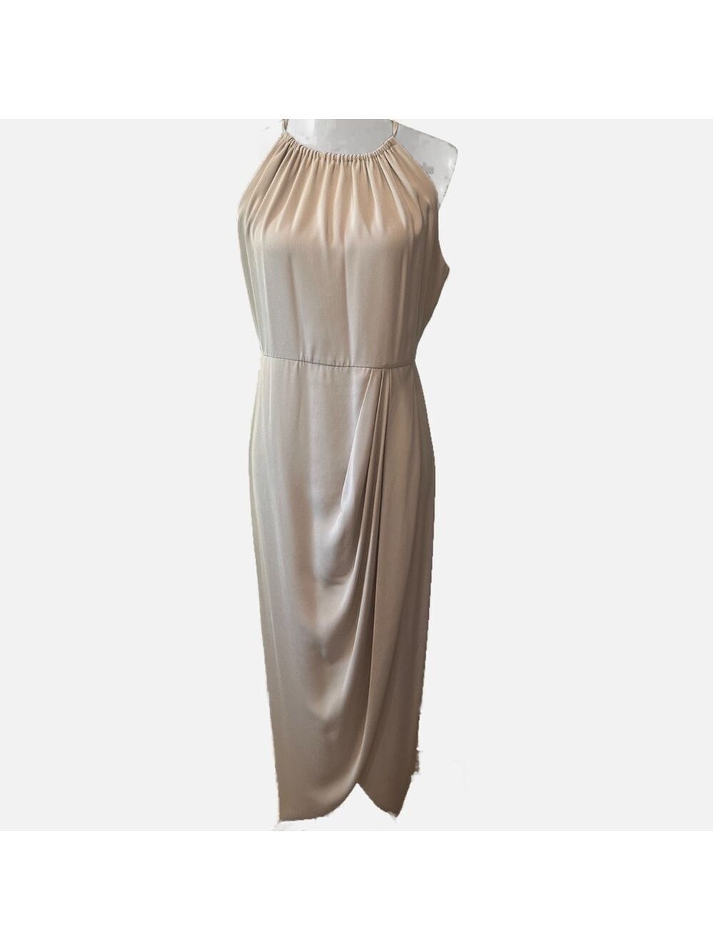 Shona Joy Women Midi Dress Halter Cocktail Wedding 8 Sleeveless Side Slit Gray